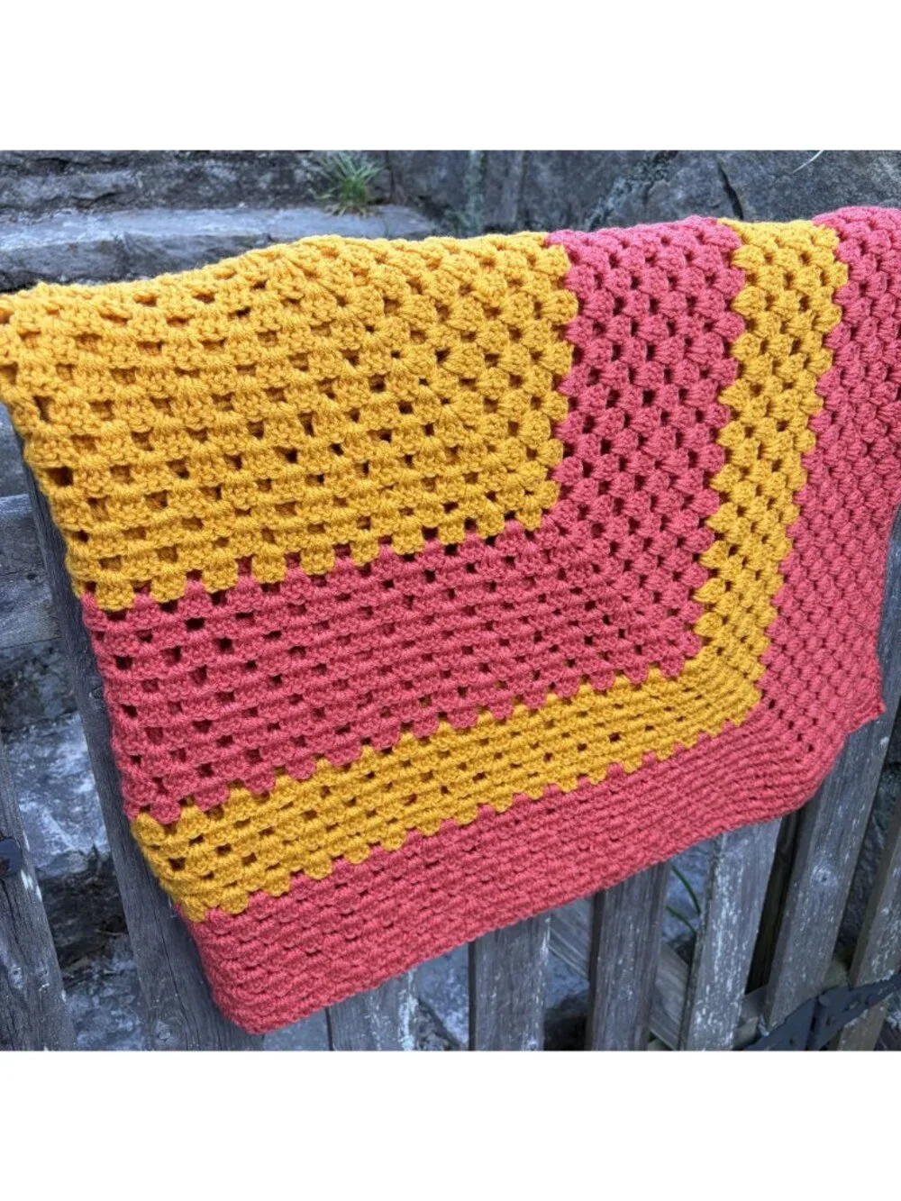 Afghan Crochet Granny Square Blanket Throw Coral Peach Spring Cottagecore Boho